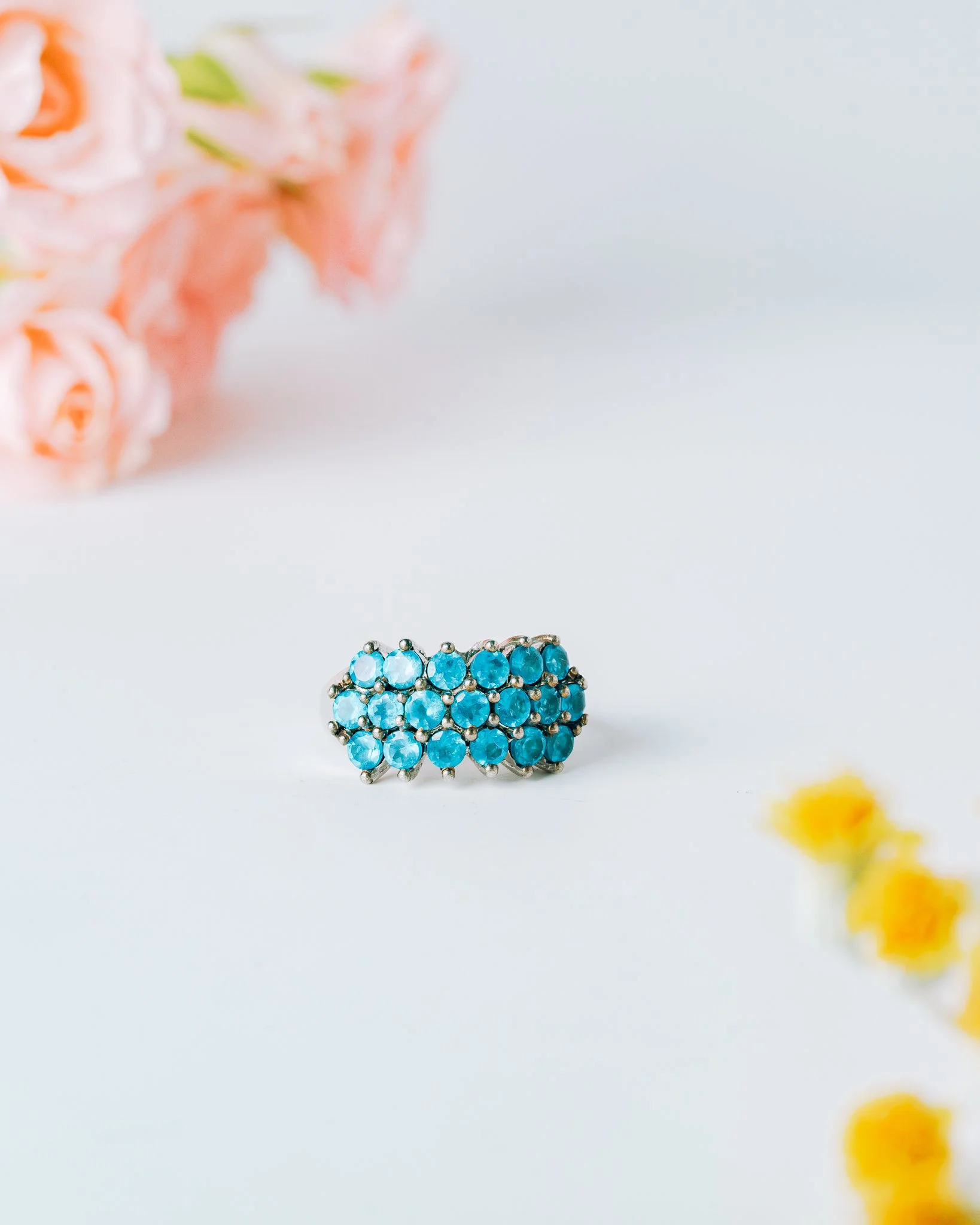 Sz 5.5 Bright Blue CZ Cluster Sterling Ring — The Vintage Bombshell